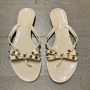 Nude Bow Pyramid Gold Stud Sandals - NWOT